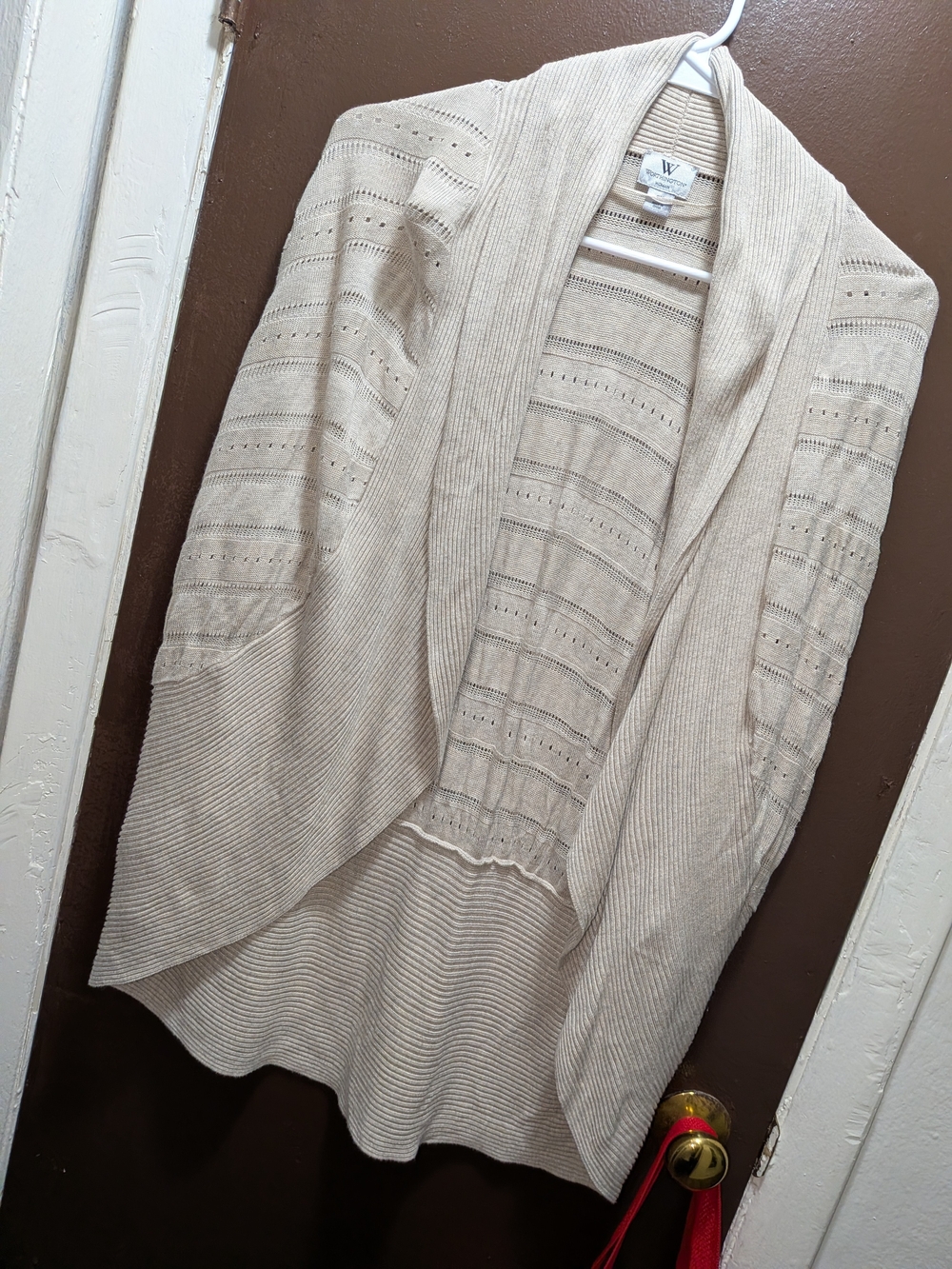 Worthington Light Cream Open-Front Draped Cardigan
